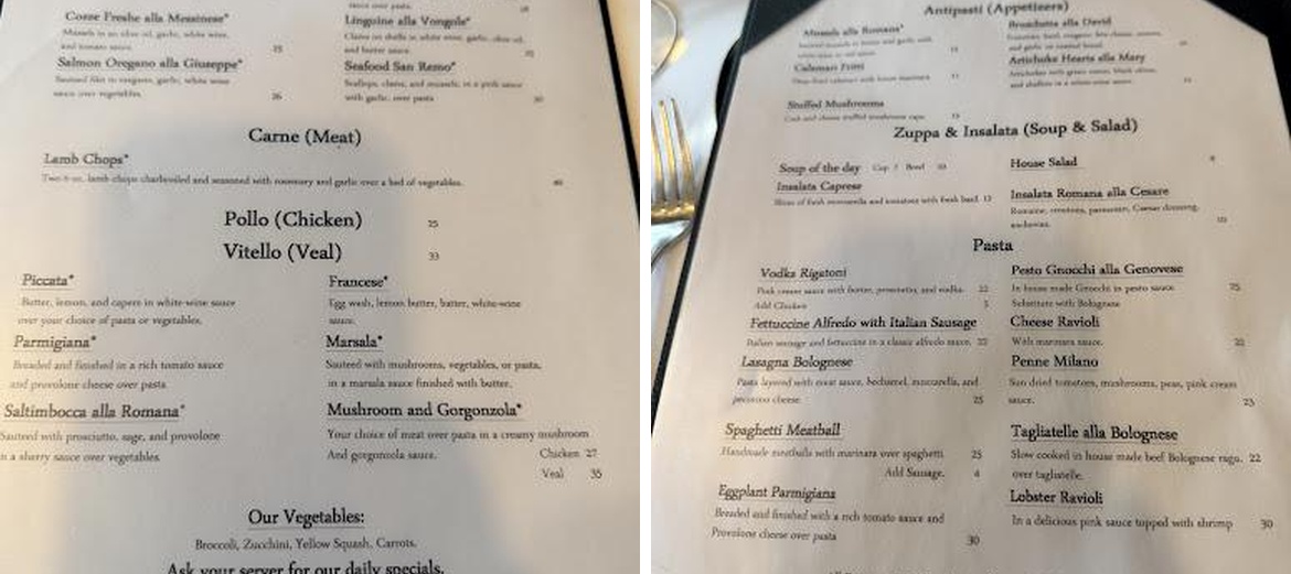 L'Osteria Mondello Menu